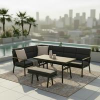 Vrtna Garnitura Eleonora - tamno siva/prirodne boje, Moderno, metal/tekstil (263/84/77cm) - Bessagi Garden