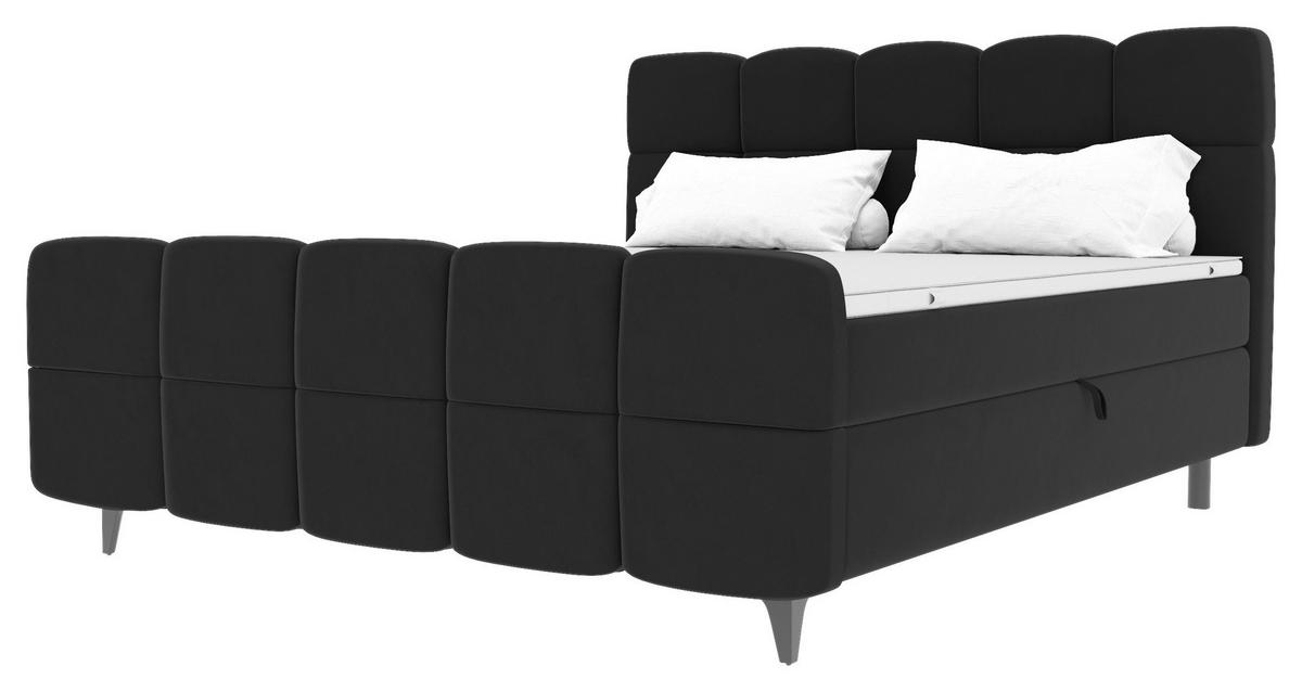 Boxbett Mona Schwarz ca. 140x200cm - Schwarz, KONVENTIONELL, Kunststoff/Textil (140/200cm) - Mömax