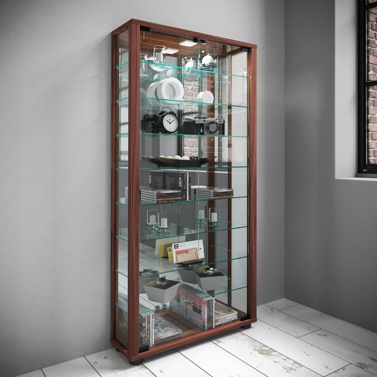 Vitrine Lumo ca. 59x115x18 cm Nussbaum - Nussbaumfarben, MODERN, Glas/Holzwerkstoff (59/114,8/18cm) - MID.YOU