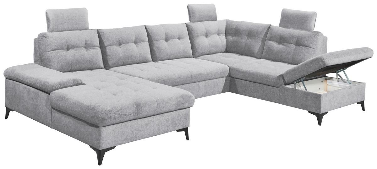 Wohnlandschaft Durban U ca. 170x324x218 cm Hellgrau - Hellgrau/Schwarz, KONVENTIONELL, Kunststoff/Textil (170/324/218cm) - MID.YOU