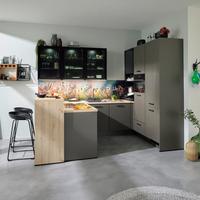 Einbauküche IP3150 in Braun/Schwarz - Schwarz/Braun, Holzwerkstoff (190,6/314,4cm) - Impuls