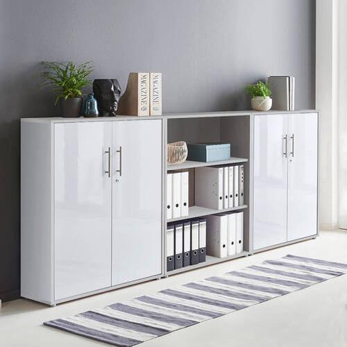 Aktenschrank Office Edition Sw Set 9 Grau/Weiß - Weiß Hochglanz/Grau, MODERN, Holzwerkstoff (253,2/113,6/33cm) - MID.YOU