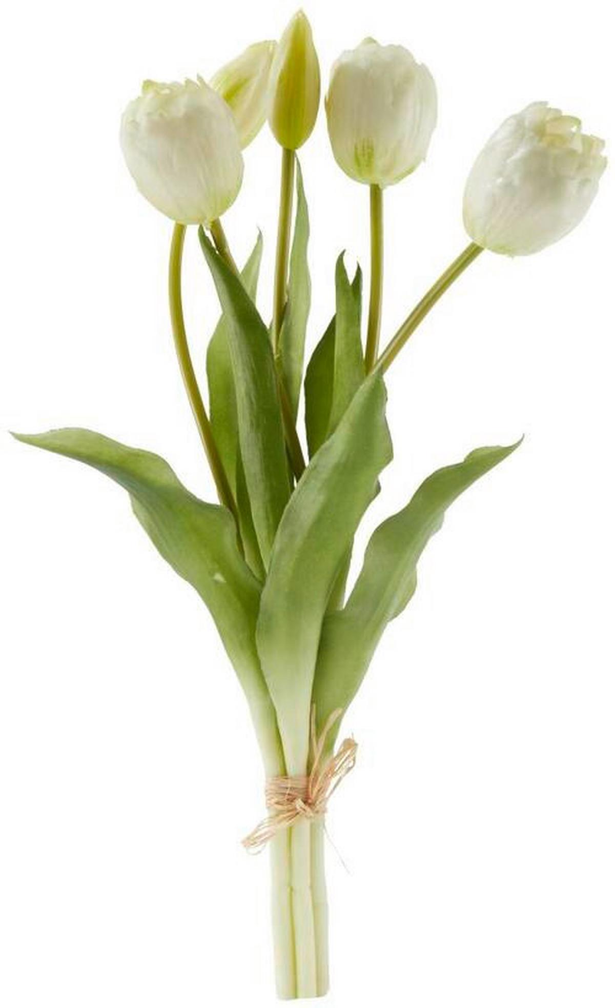 Kunstblume Tulpen in Weiß - Weiß/Grün, MODERN, Kunststoff/Metall (39cm)