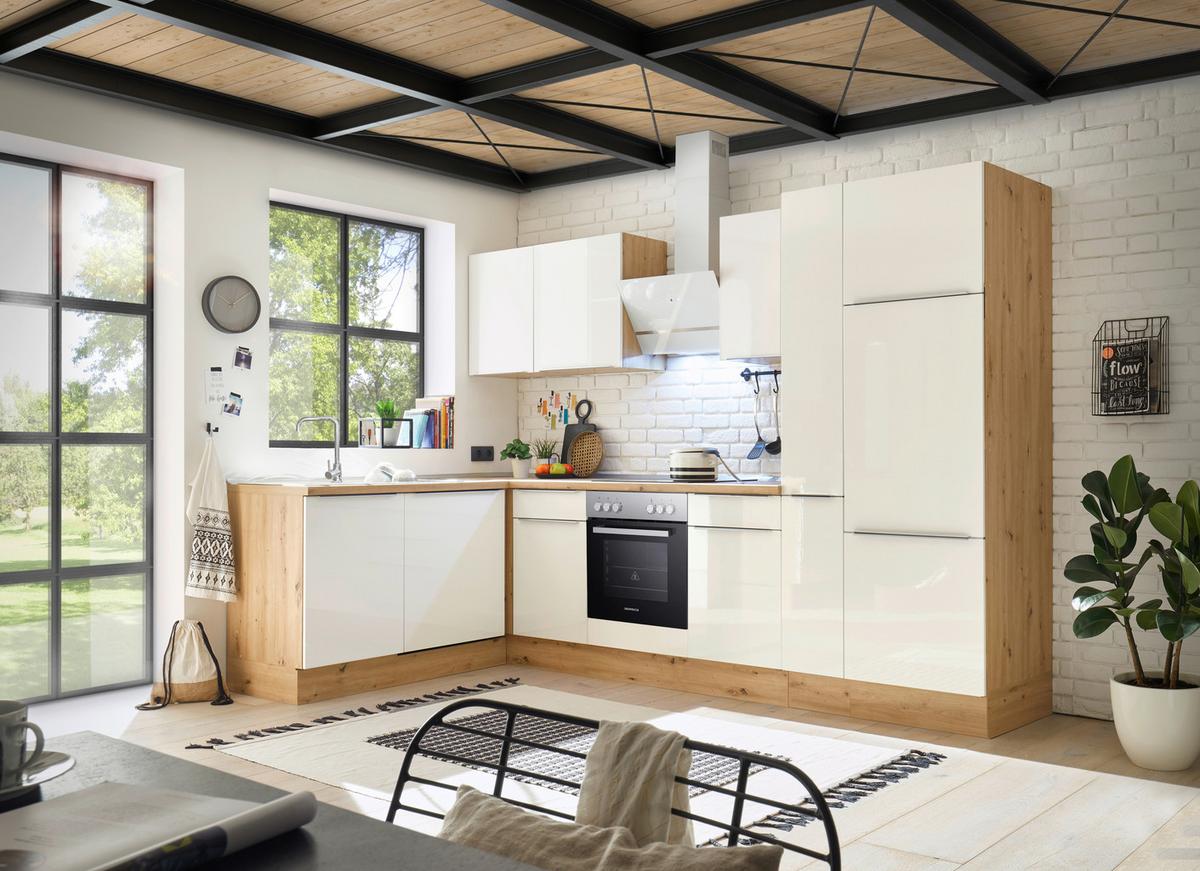 Kotna Kuhinja Premium Marleen, 310x170cm - bela/barve aluminija, Trendi, umetna masa/leseni material (170/310cm) - Respekta