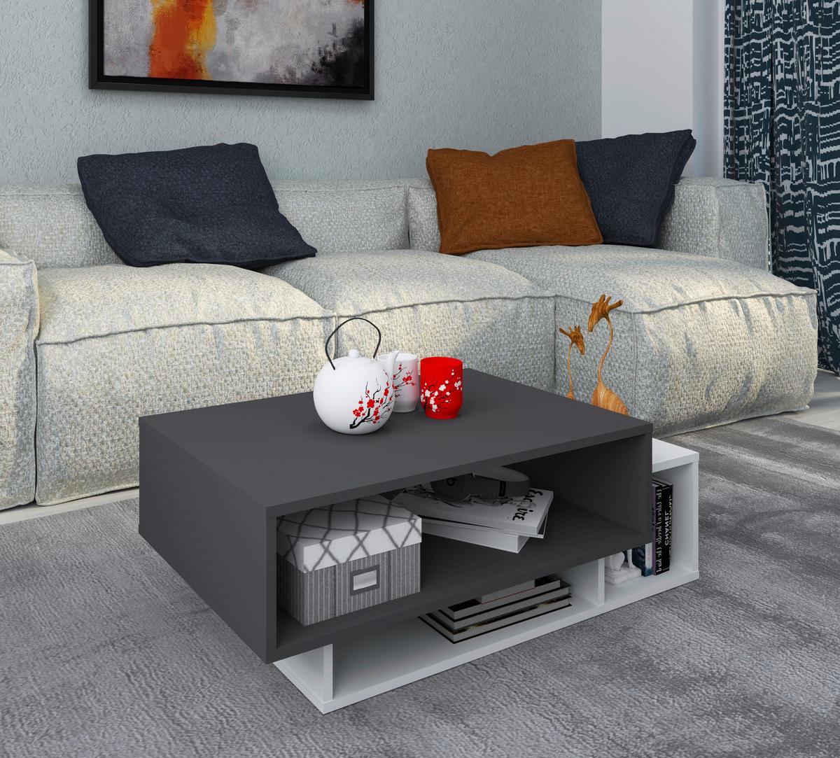 Klubska Miza Runila, Antracit, Bela, 88x50 - bela/antracit, Moderno, leseni material (88/50/35cm) - MID.YOU