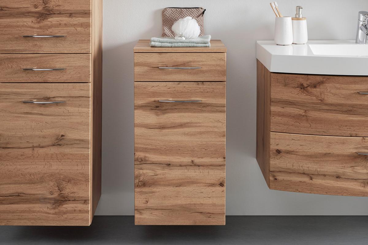 Spodnja Omarica Florida, Barva Hrasta - barve kroma/barve hrasta, Moderno, kovina/leseni material (40/79/35cm) - Premium Living
