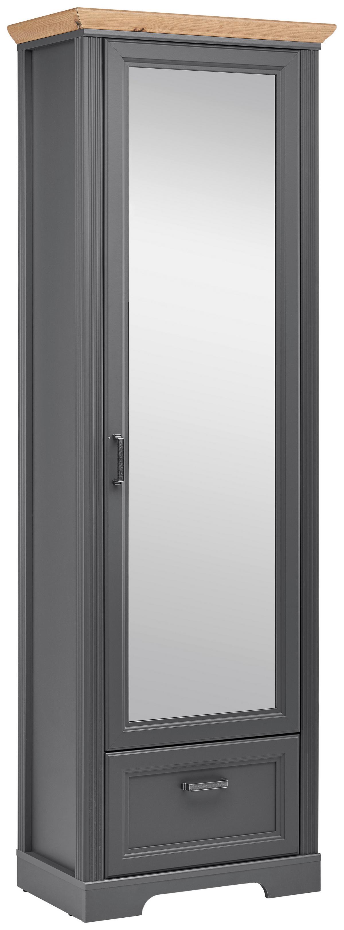 Előszobaszekrény Szürke 1 Ajtó Jasmin - grafitszürke/tölgyfa színű, Romantik / Landhaus, faalapú anyag/fém (65/204/41cm) - Zandiara