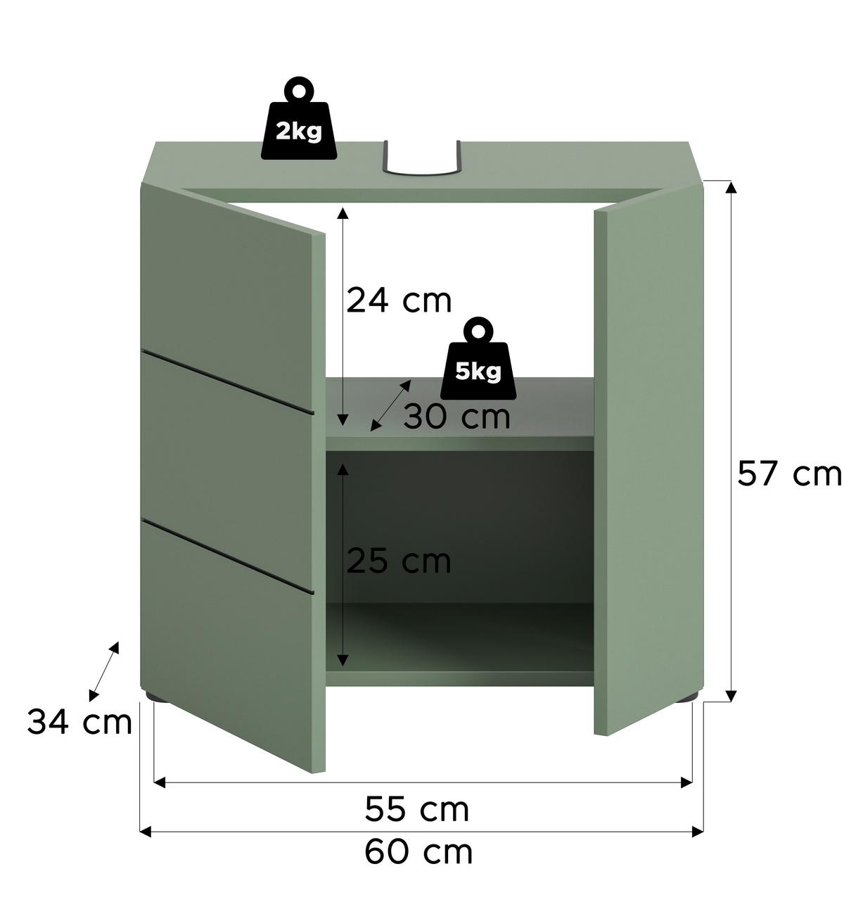 Waschbeckenunterschrank Vira ca. 60x57 cm Grün - Schwarz/Grün, MODERN, Holzwerkstoff/Kunststoff (60/57/34cm) - MID.YOU