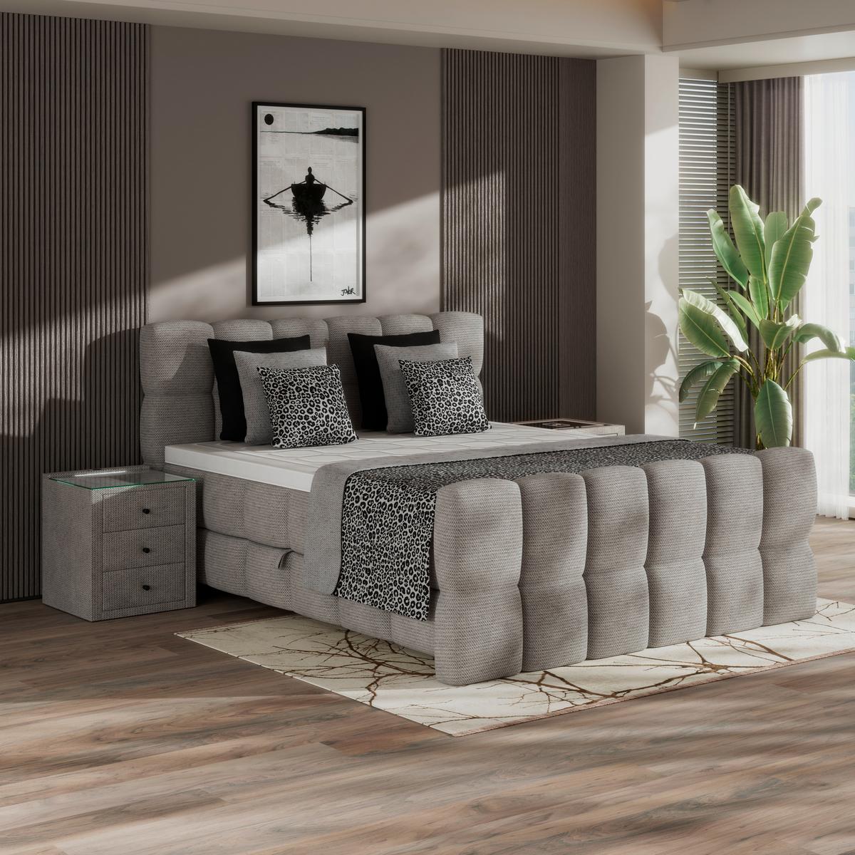 Postelja Boxspring Brisbane, Ekru Barva, 180x200 - črna/ekru, Trend, umetna masa/tekstil (180/200cm) - Premium Living