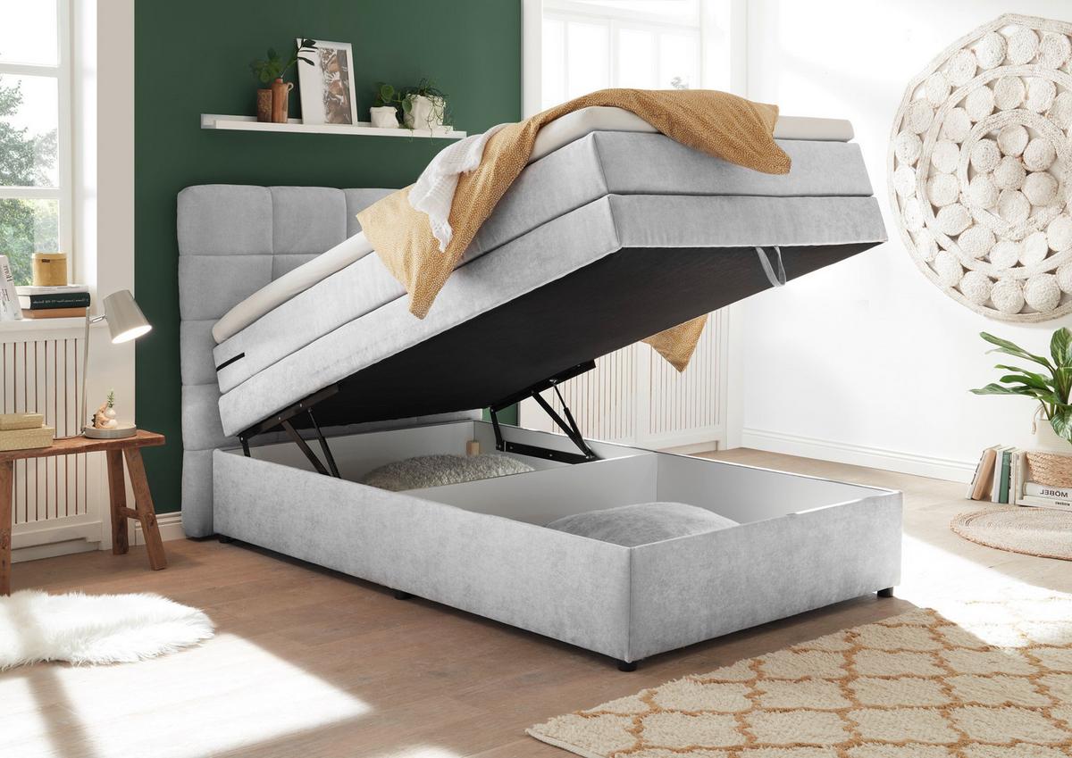 Boxspringbett Tacoma 3 inkl. Topper ca. 120x200 cm Silberf. - Silberfarben, KONVENTIONELL, Kunststoff (120/200cm) - MID.YOU