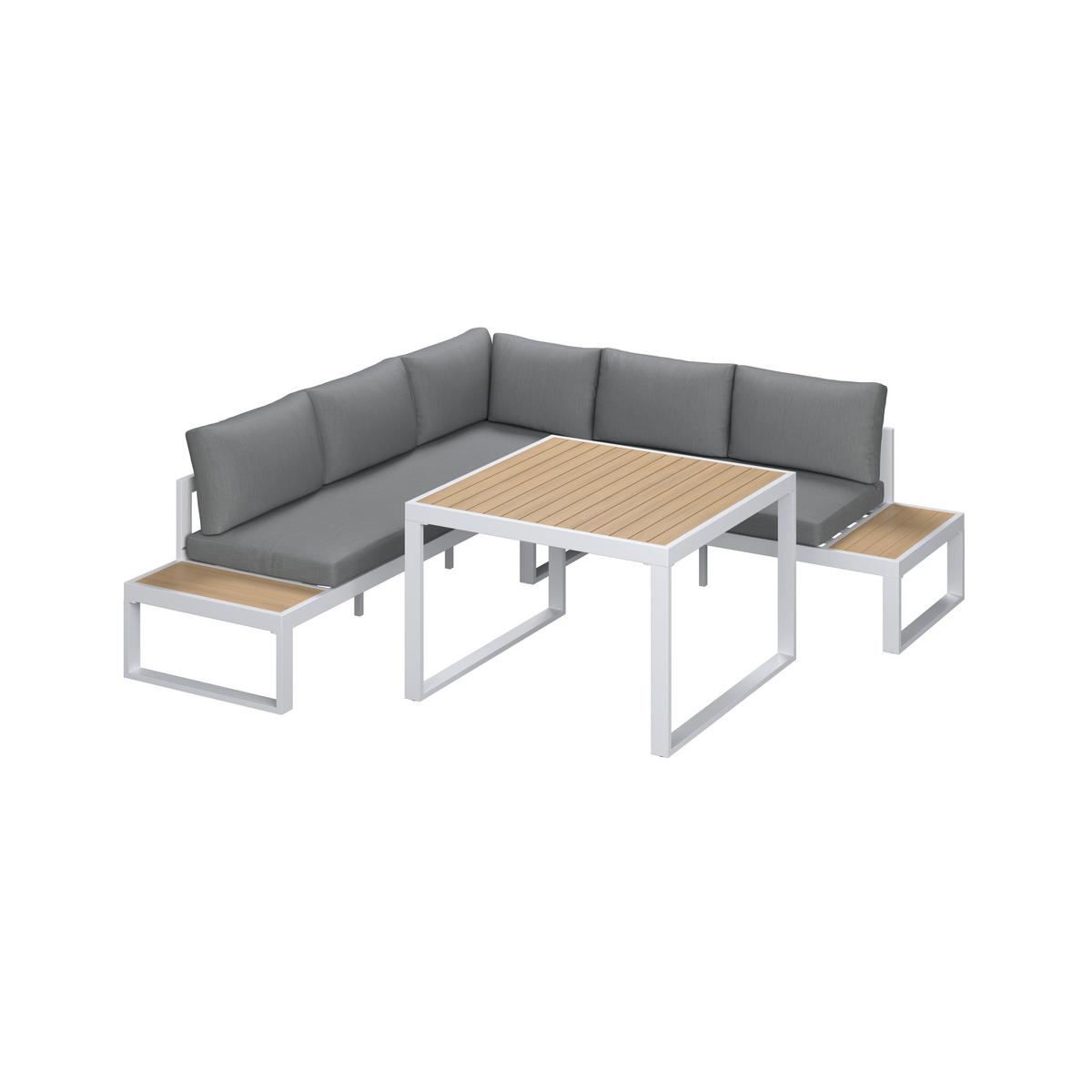 Dining-Loungeset Veneya Grau Outdoorstof/Metall/Polywood - Hellgrau/Naturfarben, MODERN, Kunststoff/Textil - Bessagi Garden