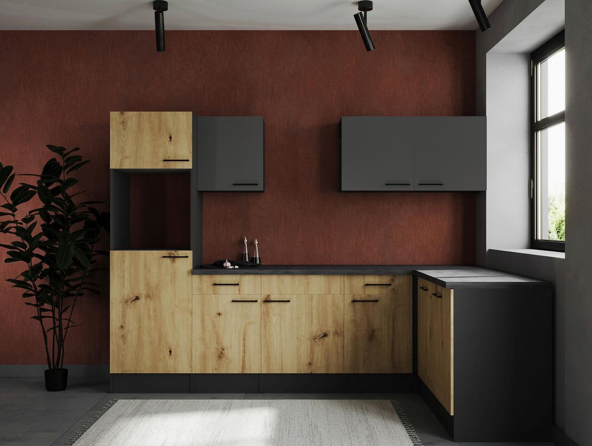 Kotna Kuhinja Brez Aparatov Oliver, 280x172cm - siva/črna, Design, kovina/leseni material (280/172cm) - Respekta