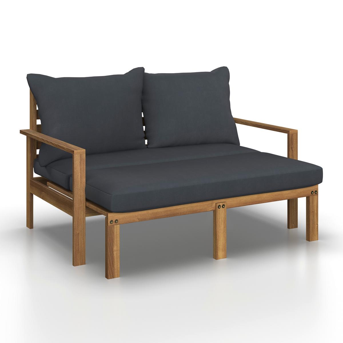 Sonneninsel Pia Dunkelgrau Akazie/Outdoorstoff - Dunkelgrau, MODERN, Holz/Textil (130/75/80-130cm) - Bessagi Garden