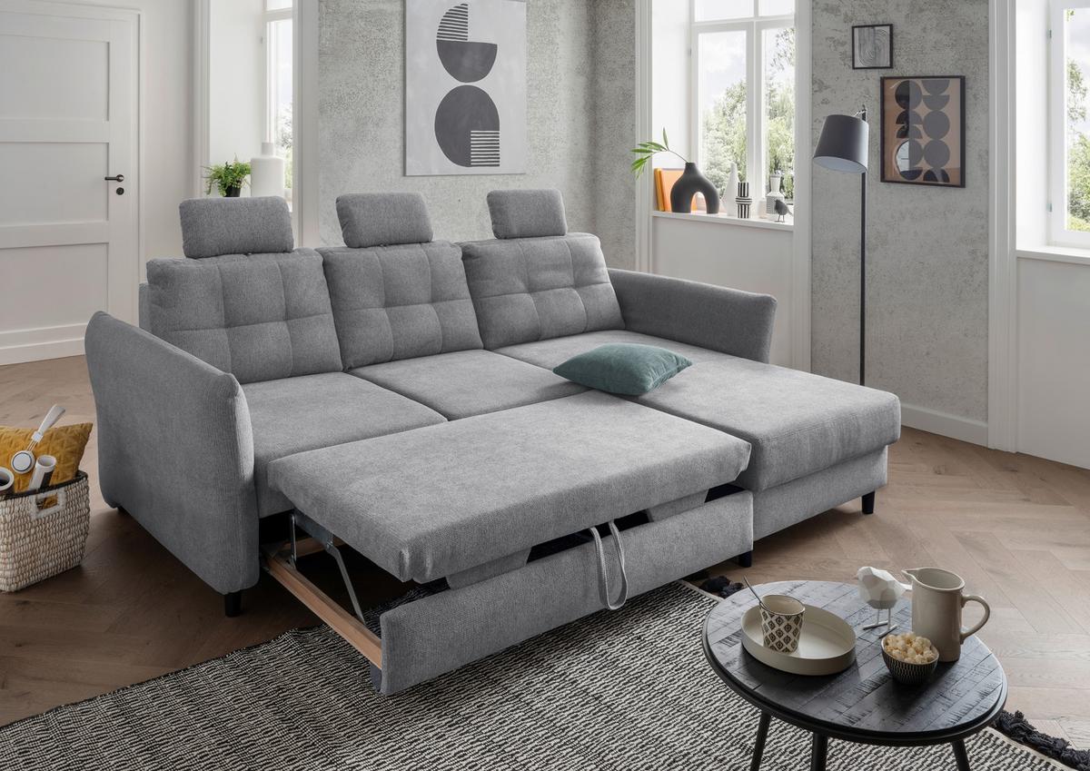 Wohnlandschaft Brizzini Silberfarben Chenille - Mintgrau/Silberfarben, MODERN, Holz/Textil (250-280/176cm) - Livetastic