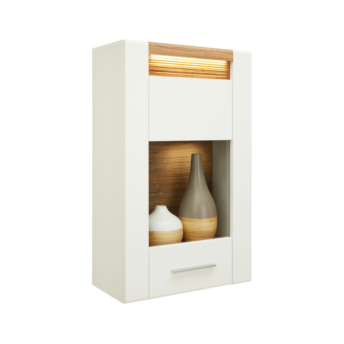 Hängevitrine in Weiß Hochglanz - Chromfarben/Eichefarben, MODERN, Glas/Holzwerkstoff (60/98,5/30cm) - Mömax