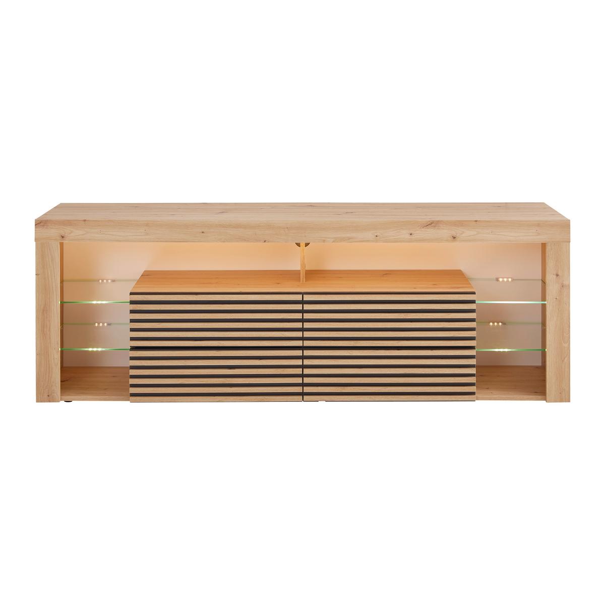 Lowboard Goal 2.0 Eiche Artisan - Schwarz/Eiche Artisan, Modern, Glas/Holzwerkstoff (180/67/44cm) - Mömax