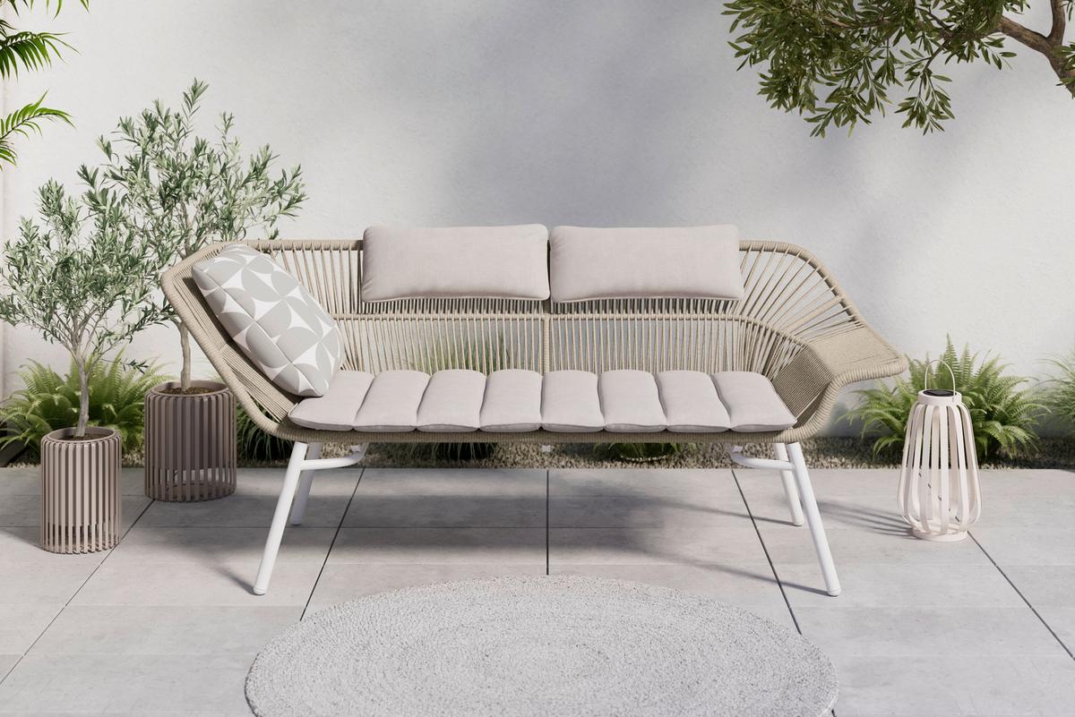 Gartenbank Treviso Beige/Hellgrau/Weiß - Beige/Hellgrau, MODERN, Kunststoff/Textil (178,5/73/73cm) - Mömax