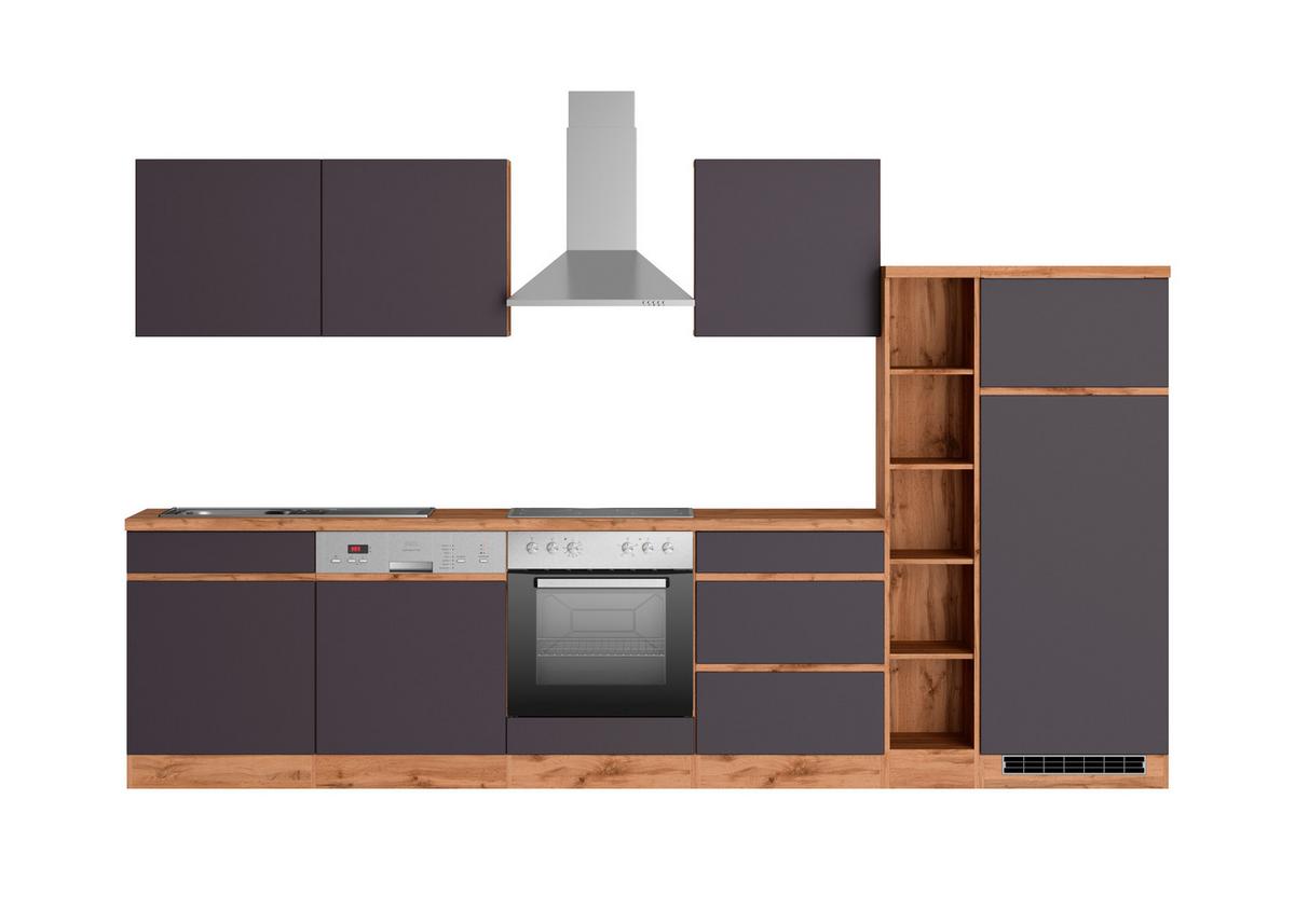 Küchenzeile Turin mit Geräten ca. 330 cm Grau/Wotaneiche - Eiche Wotan/Grau, Design, Holzwerkstoff (330cm) - Held