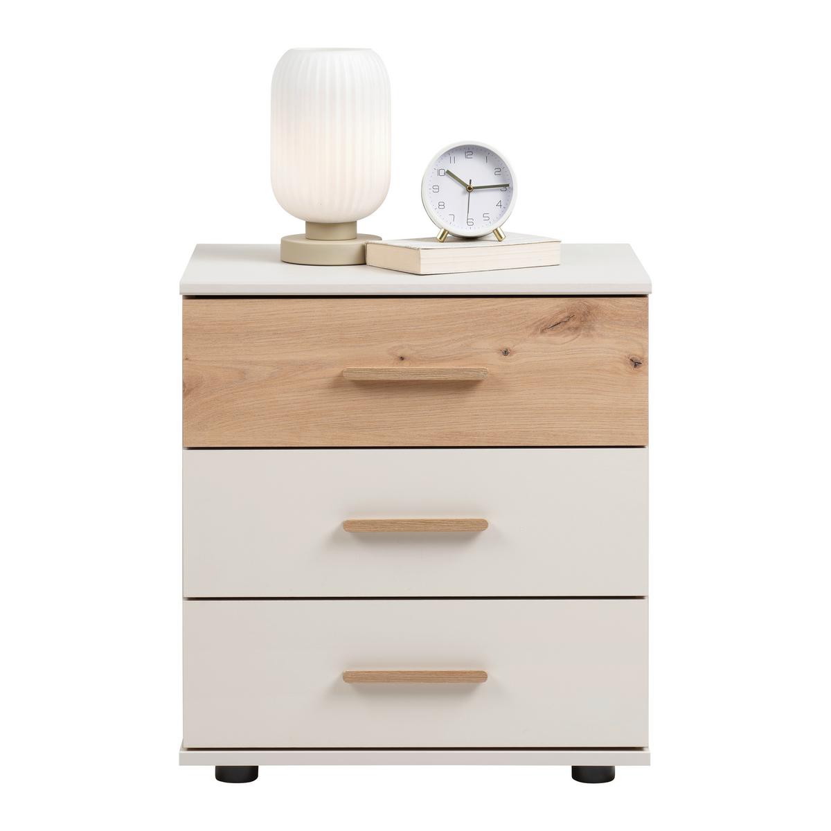 Nachtkästchen Lumio Kaschmir/Eiche Artisan - Kaschmir/Schwarz, KONVENTIONELL, Holzwerkstoff/Kunststoff (52/58/38cm) - Mömax