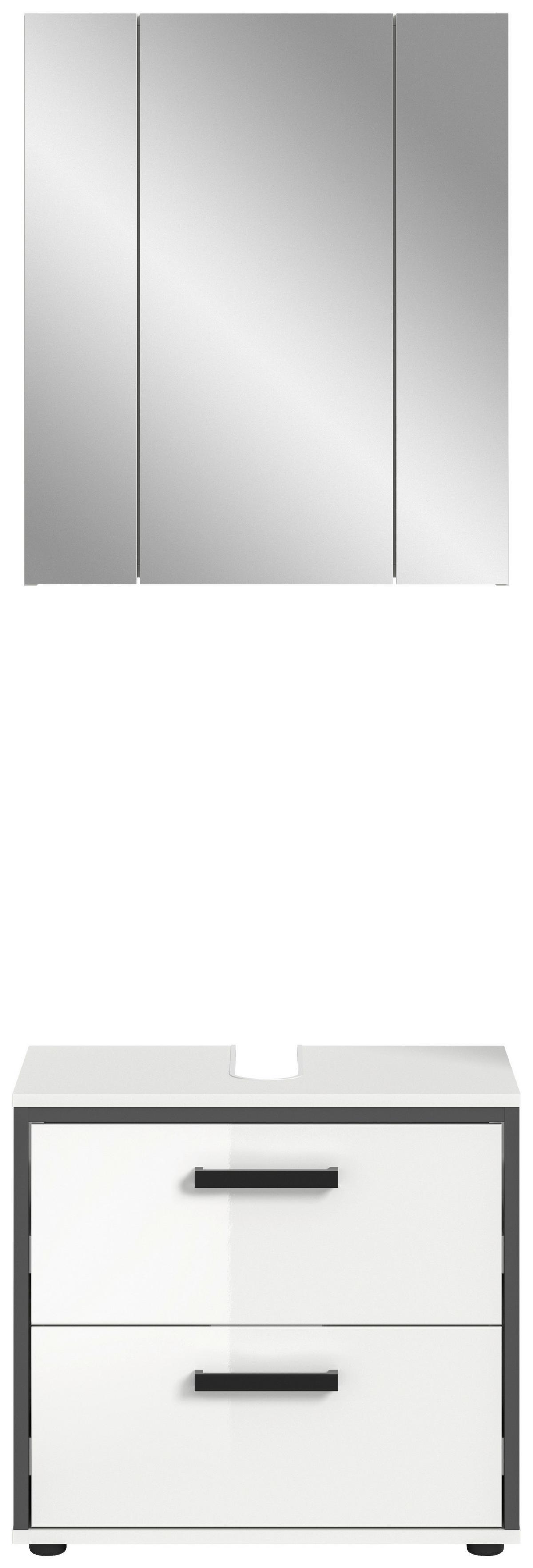 Badezimmer Kojak 2-tlg. Weiß/Anthrazit - Weiß Hochglanz/Schwarz, MODERN, Holzwerkstoff/Kunststoff (60cm) - MID.YOU