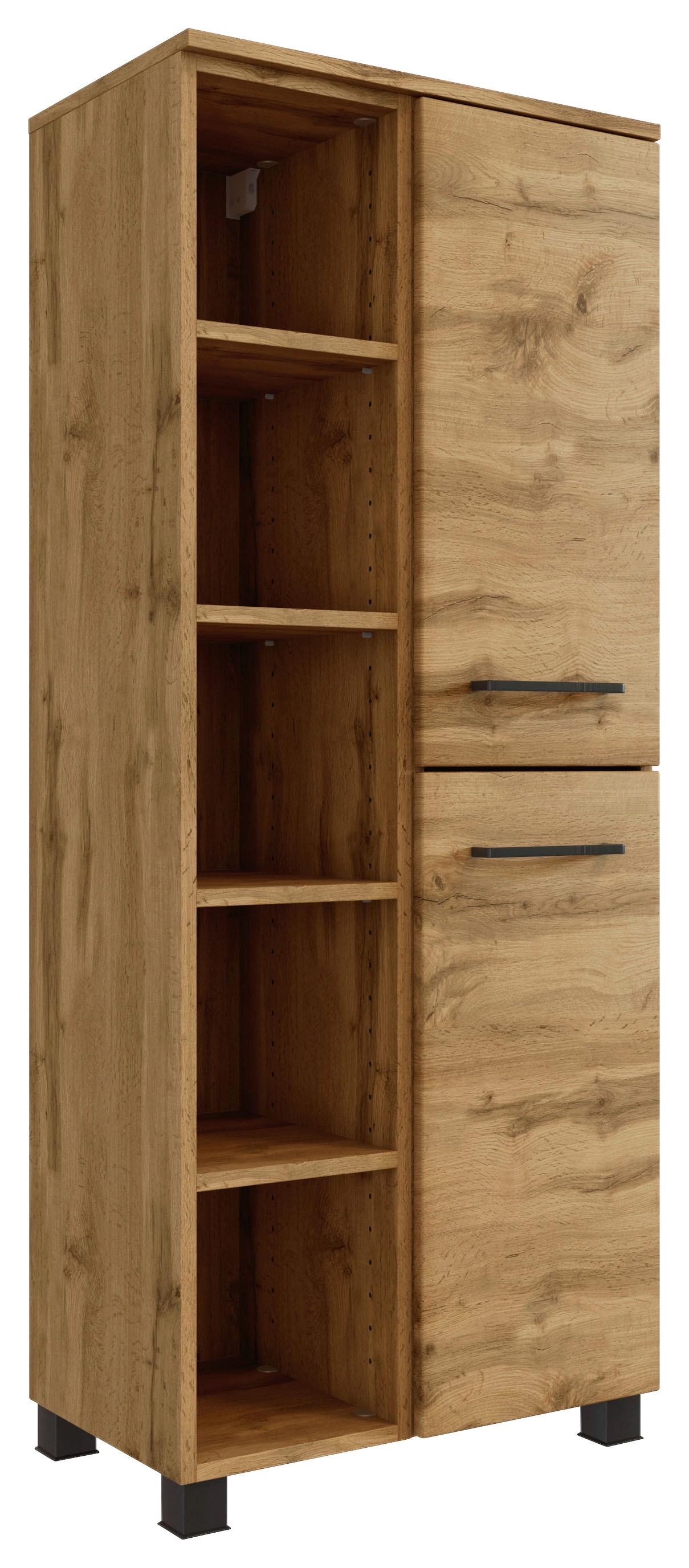 Midischrank ''Manchester'', Eichefarben - Eichefarben/Schwarz, MODERN, Holzwerkstoff/Metall (55/130/35cm) - Held