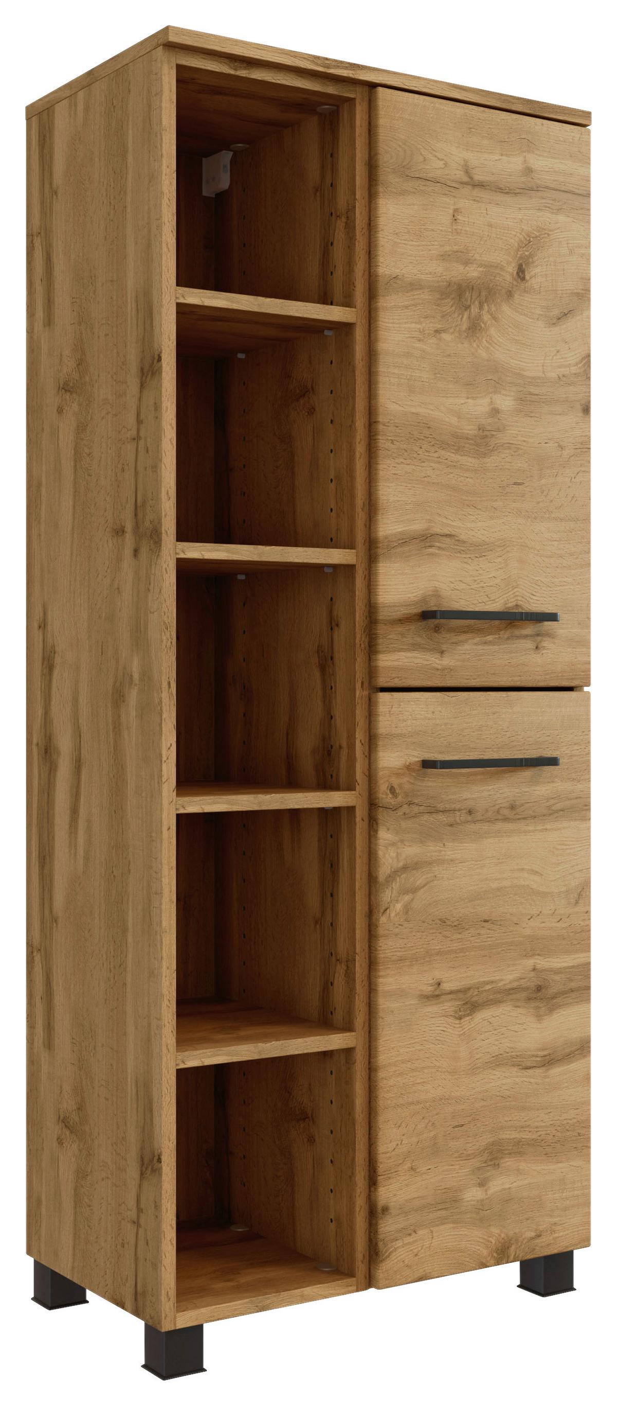 Midischrank ''Manchester'', Eichefarben - Eichefarben/Schwarz, MODERN, Holzwerkstoff/Metall (55/130/35cm) - Held