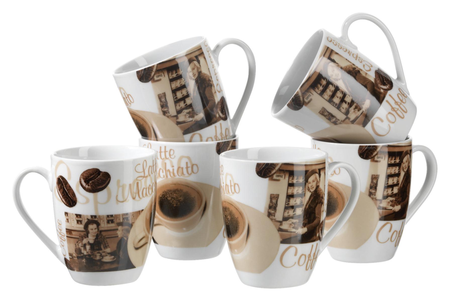 Kaffeebecher Latte Macchiato in Braun/Weiß, 6-teilig - Braun/Weiß, Basics, Keramik (280ml) - Mäser