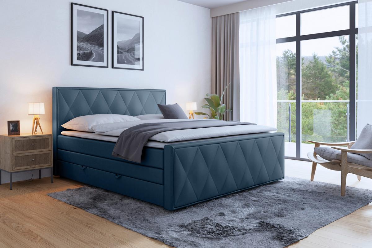 Boxspringbett Porto ca. 180x200 cm Blau - Blau, MODERN, Holz/Kunststoff (180/200cm) - MID.YOU