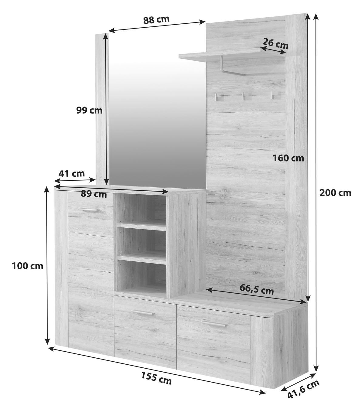PRZEDPOKÓJ BBGD01-D41F BIG BANG B: 155CM - Basics, materiał drewnopochodny/tworzywo sztuczne (155/200/41,6cm) - MID.YOU