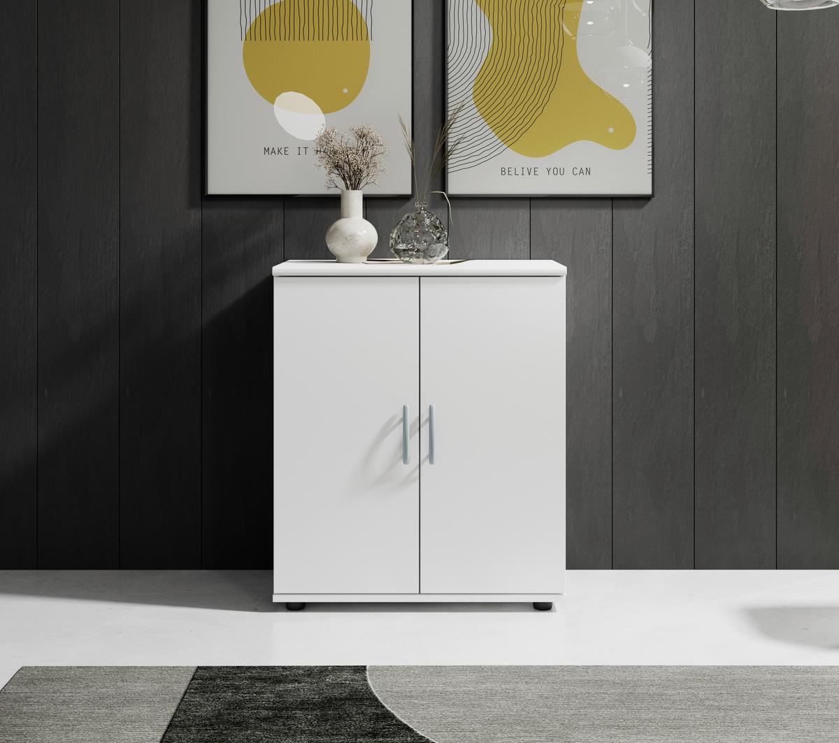 KOMODA LILLY - kolor srebrny/biały, Design, materiał drewnopochodny/tworzywo sztuczne (60/70/30cm) - Livetastic