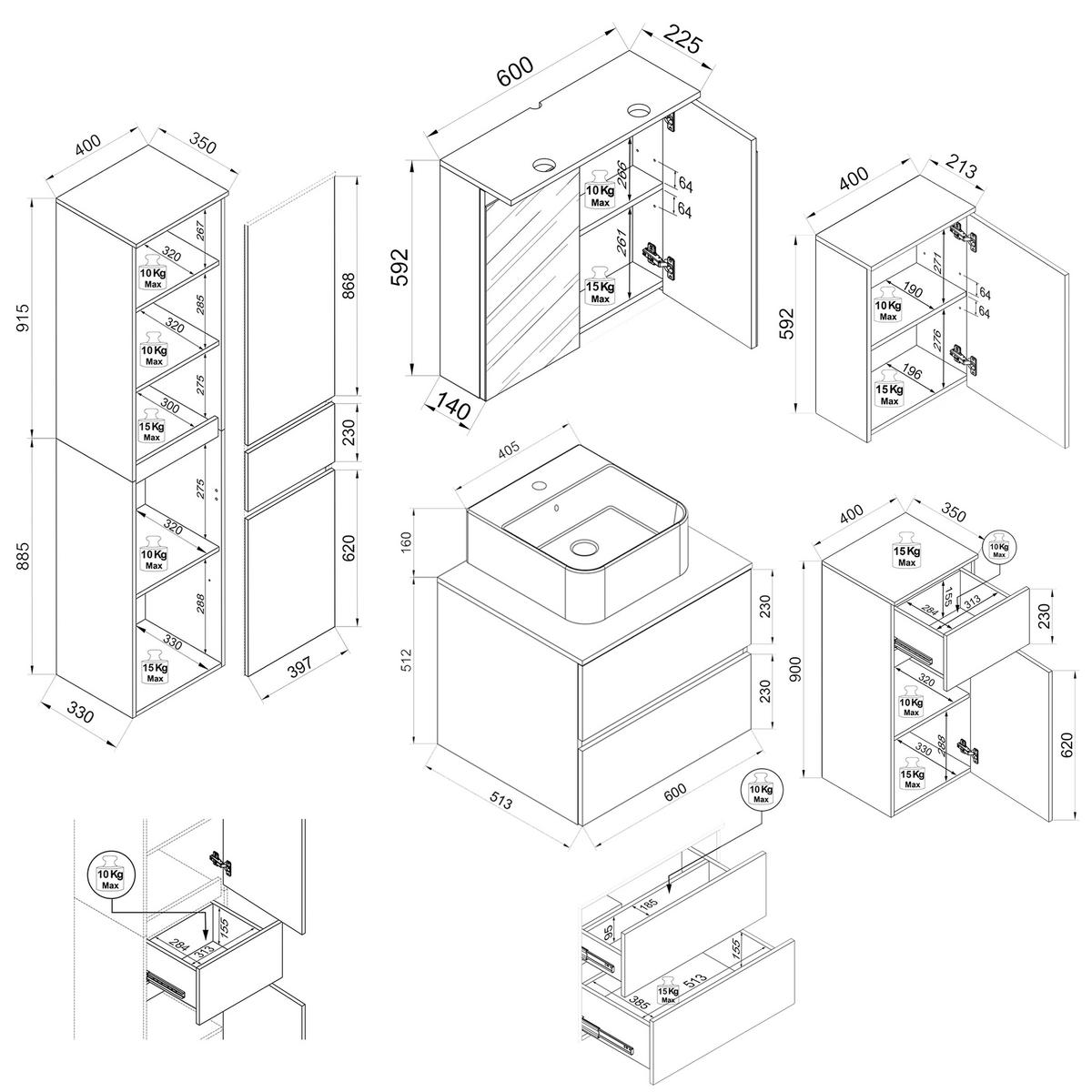 Badezimmer Cosila - Honigeiche/Weiss, Trend, Keramik/Holzwerkstoff (140cm) - MID.YOU