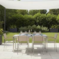 Gartengarnitur 7-tlg. Skye Metall/Kunststoff/Holzdekor - Platinfarben/Braun, Basics, Holzwerkstoff/Textil (150/89/90cm) - Gardenson
