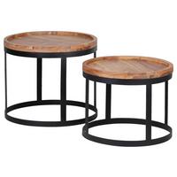 Beistelltischset "Akola", 2-er Set, aus Akazie - Schwarz/Akaziefarben, Design, Holz/Metall (53/48/53/48/45/40cm) - MID.YOU