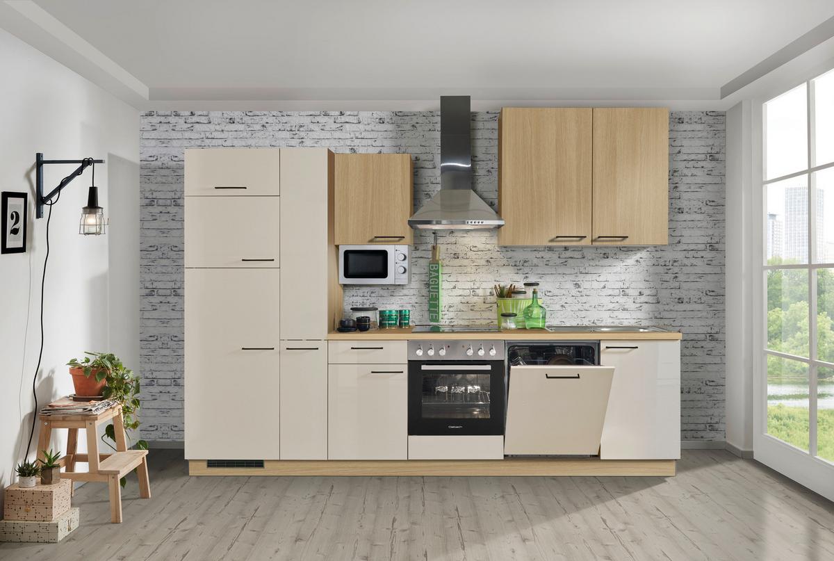 Küchenblock Star/Plan o. Geräte Creme Hochglanz - Eichefarben/Creme, MODERN, Holzwerkstoff/Metall (310cm) - Express-Kuechen