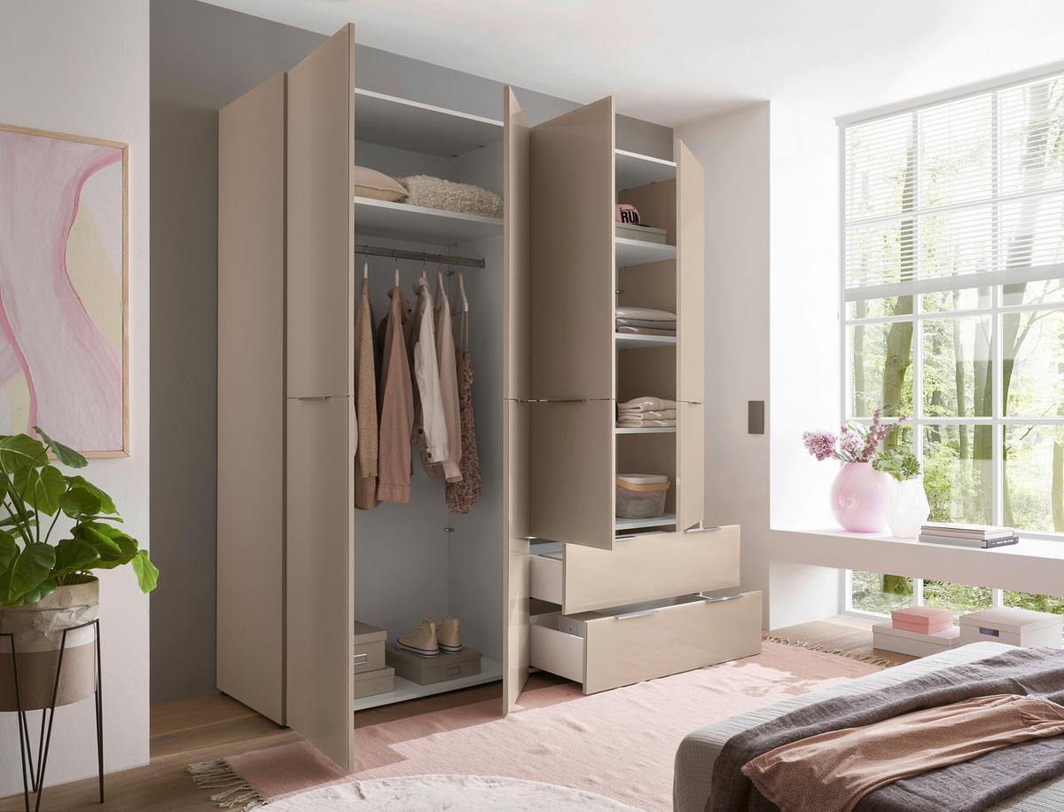 Drehtürenschrank Siena Kaschmirfarben - Kaschmir/Chromfarben, KONVENTIONELL, Glas/Holzwerkstoff (200/212/57cm) - Premium Living