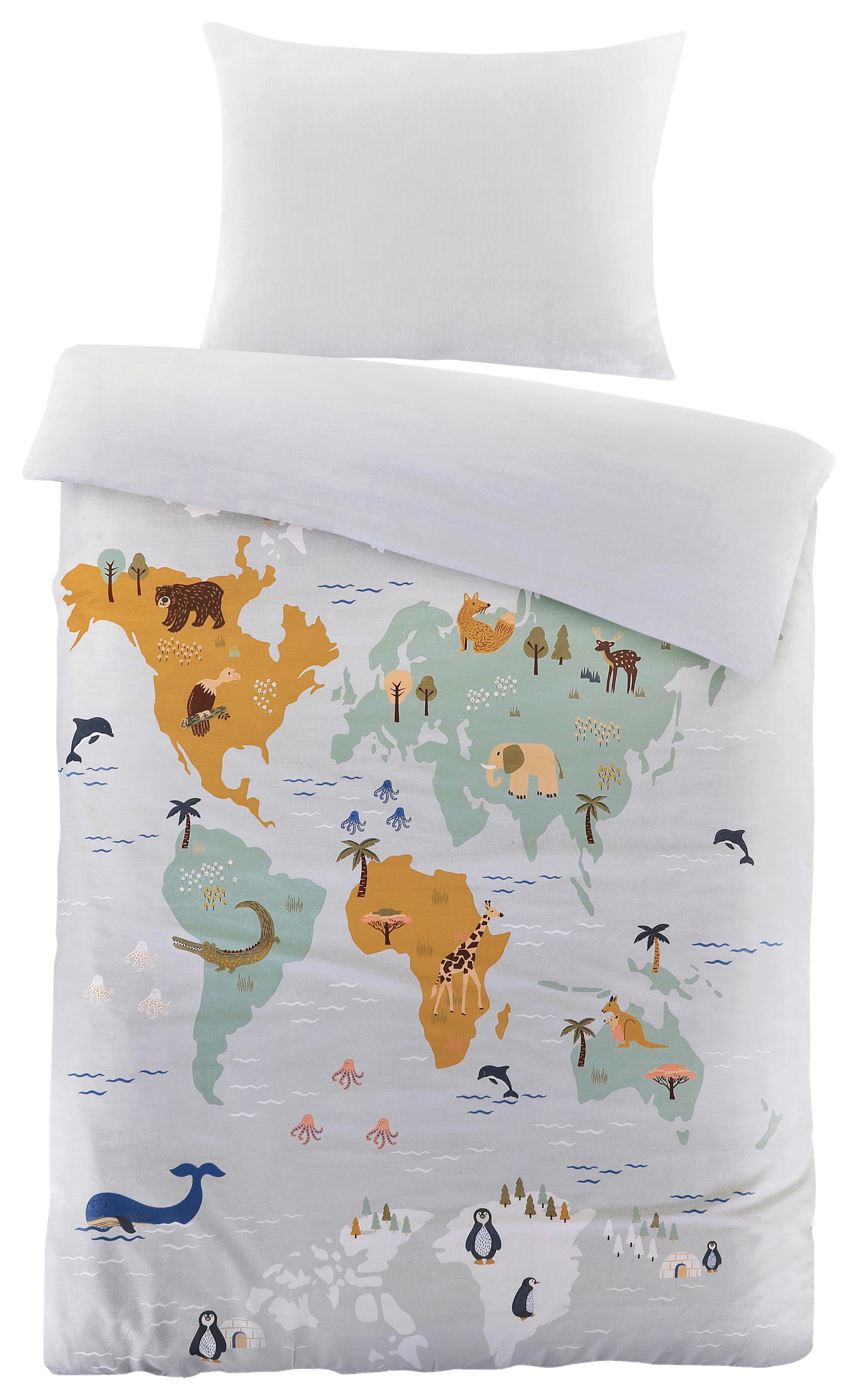 Bettwäscheset World-Ext- - Weiss/Gelb, Textil (160/210cm) - Modern Living