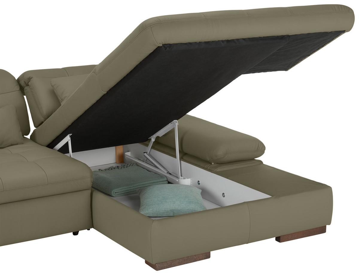 Wohnlandschaft Sanfino Leder Grau - Chromfarben/Grau, KONVENTIONELL, Leder/Metall (305/79-96/199cm) - Premium Living