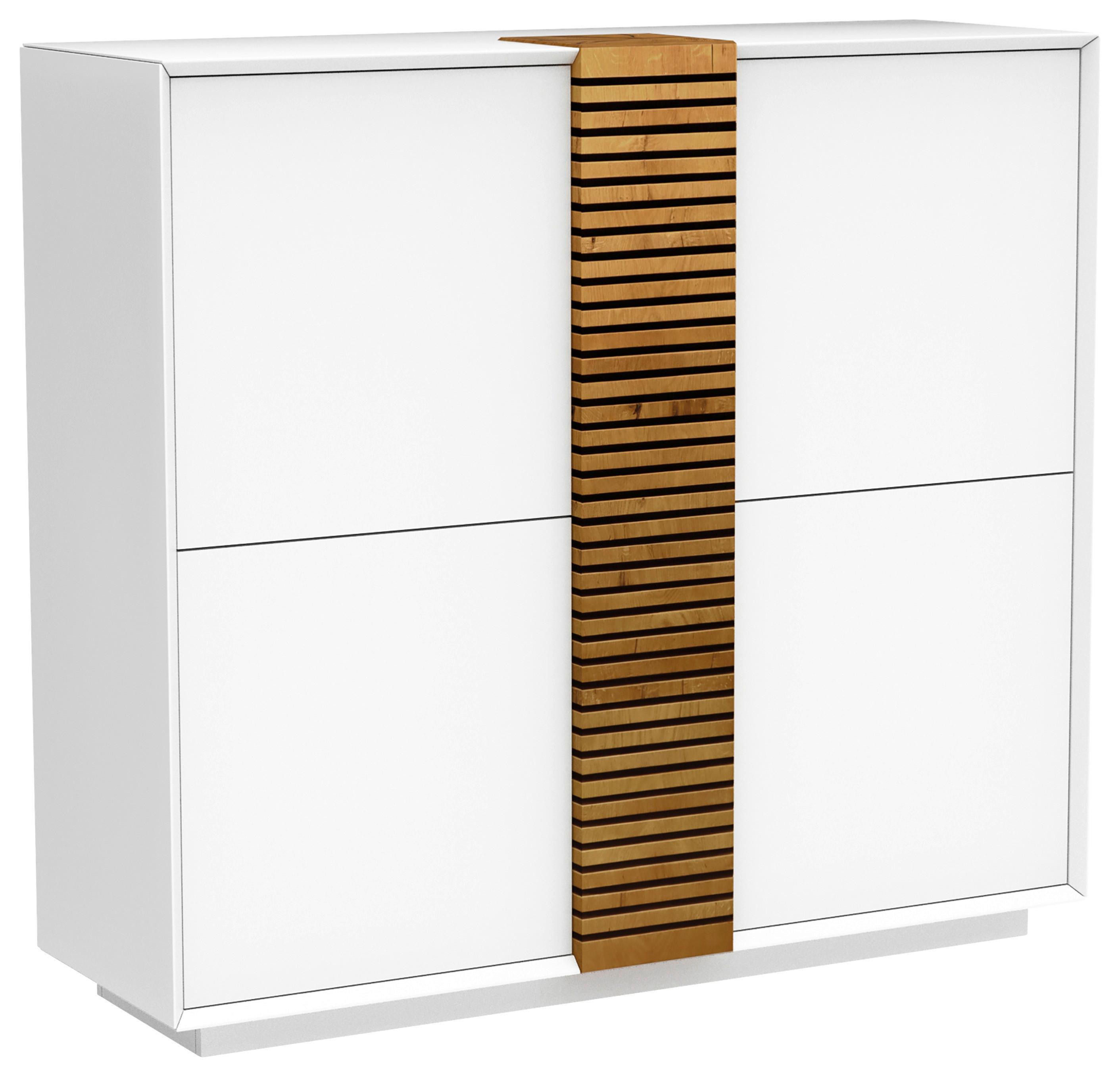 HÖG BYRÅ GIOVANNI - vit/ekfärgad, Modern, trämaterial/trä (120/123/40cm) - Premium Living