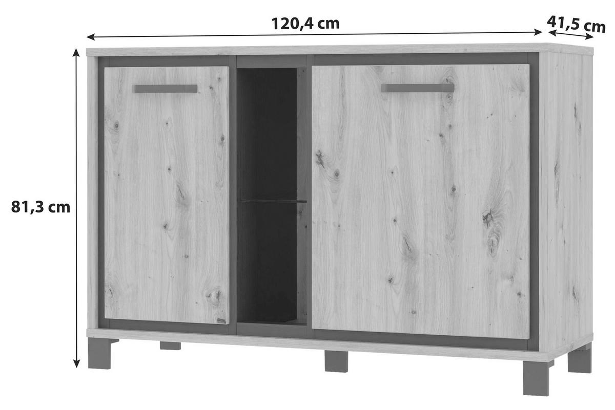 Kommode "Trondheim" , Eiche - Eichefarben/Schwarz, Basics, Glas/Holzwerkstoff (120,4/81,3/41,5cm) - Livetastic