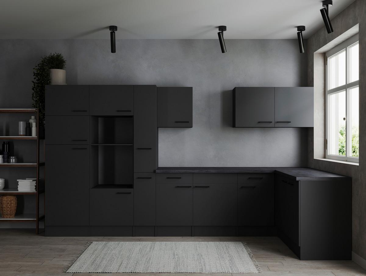 Kotna Kuhinja Brez Aparatov Oliver, 370x172cm - temno siva/črna, Design, kovina/leseni material (370/172cm) - Respekta