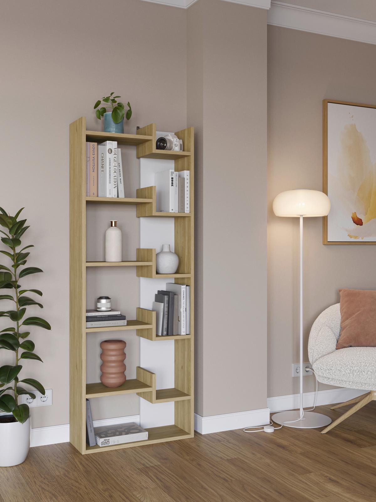 BÜCHERWAND OPPA BÜCHERREGAL - Weiss/Eichefarben, Design, Holzwerkstoff (61/163/22cm) - Livetastic