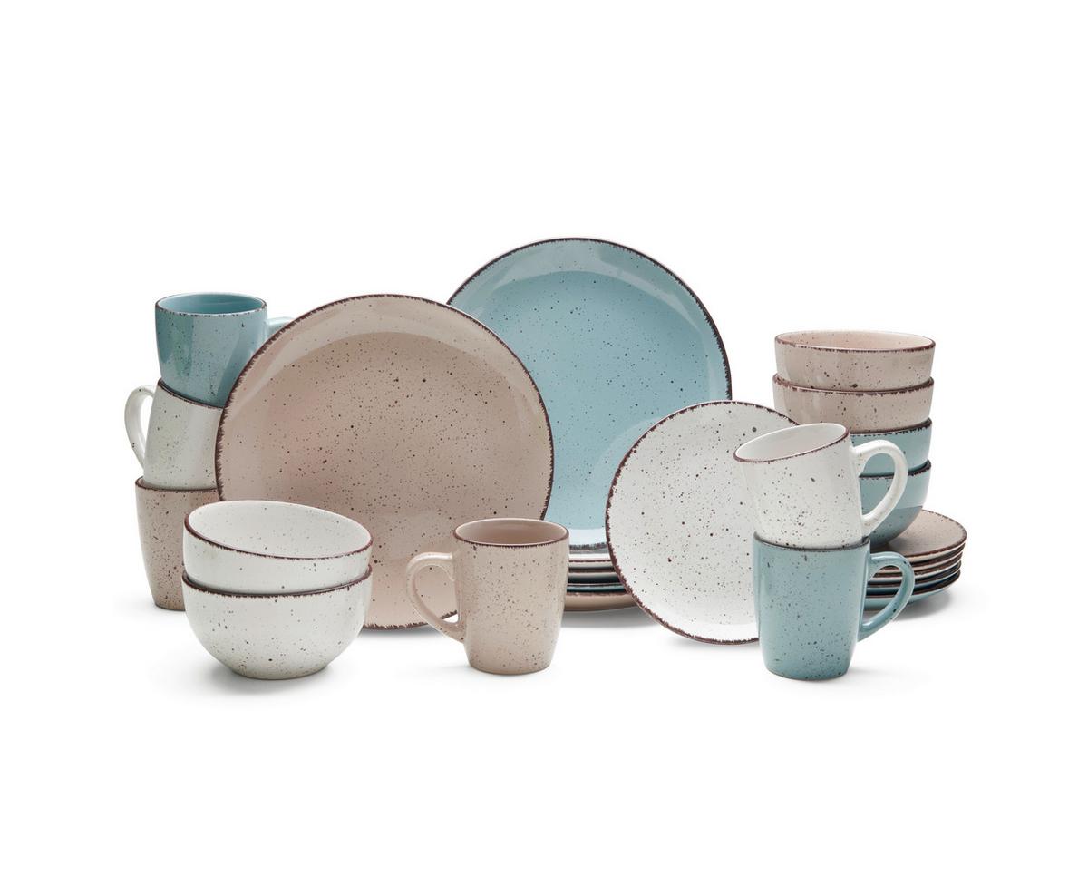 Kombiservice Kelly aus Steinzeug, 24-teilig - Blau/Weiss, Modern, Keramik - Modern Living