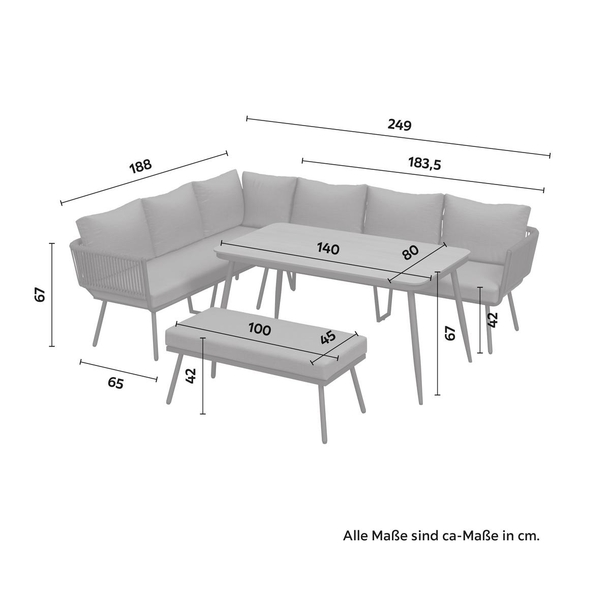 Jedilna Lounge Garnitura Camea, Temno Siva, 3-Delno - temno siva/barve hrasta, Moderno, kovina/umetna masa - Bessagi Garden