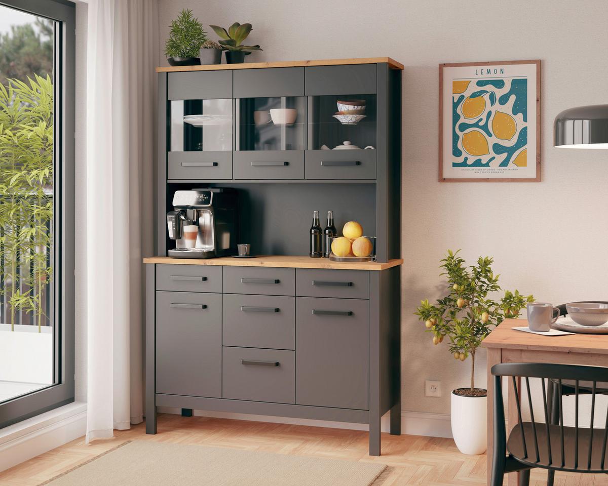 Buffet Aalborg Anthrazit - Anthrazit/Schwarz, MODERN, Glas/Holzwerkstoff (130/196/45cm) - home24