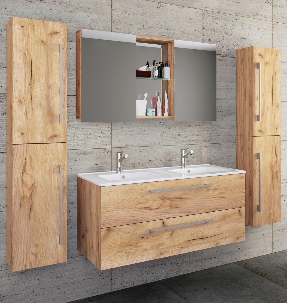 Badezimmer Budasi 5-tlg. ca. 178 cm Honigeiche - Honigeiche/Alufarben, MODERN, Keramik/Holzwerkstoff (178cm) - MID.YOU