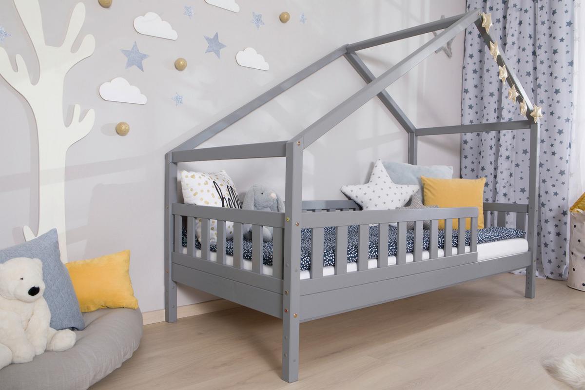 Hausbett Lou ca. 140x200 cm Holz Hellgrau - Hellgrau/Naturfarben, MODERN, Holz/Textil (140/200cm) - MID.YOU