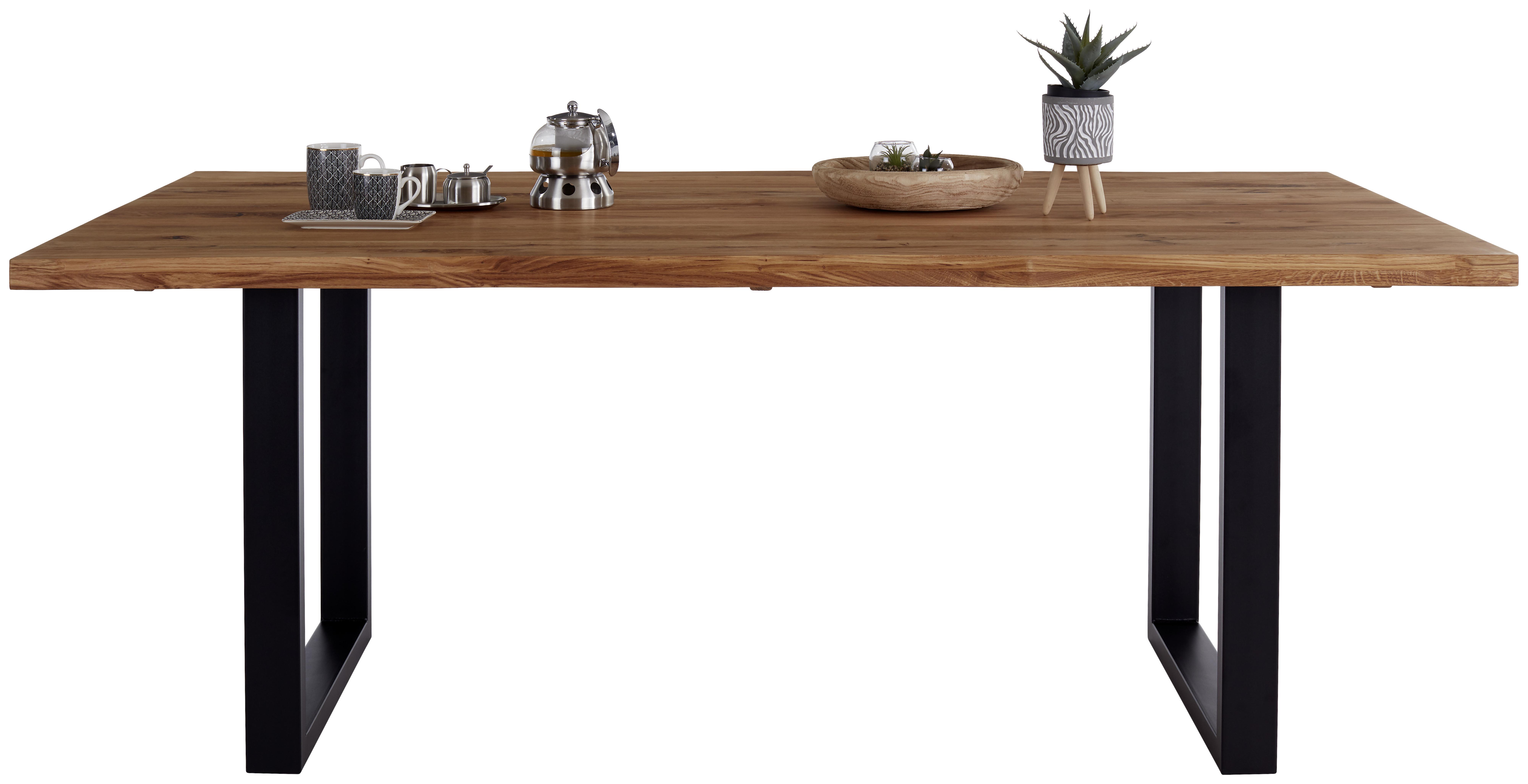 Masă sufragerie Rockford - culoare lemn stejar/negru, Modern, lemn/metal (200/77/100cm)
