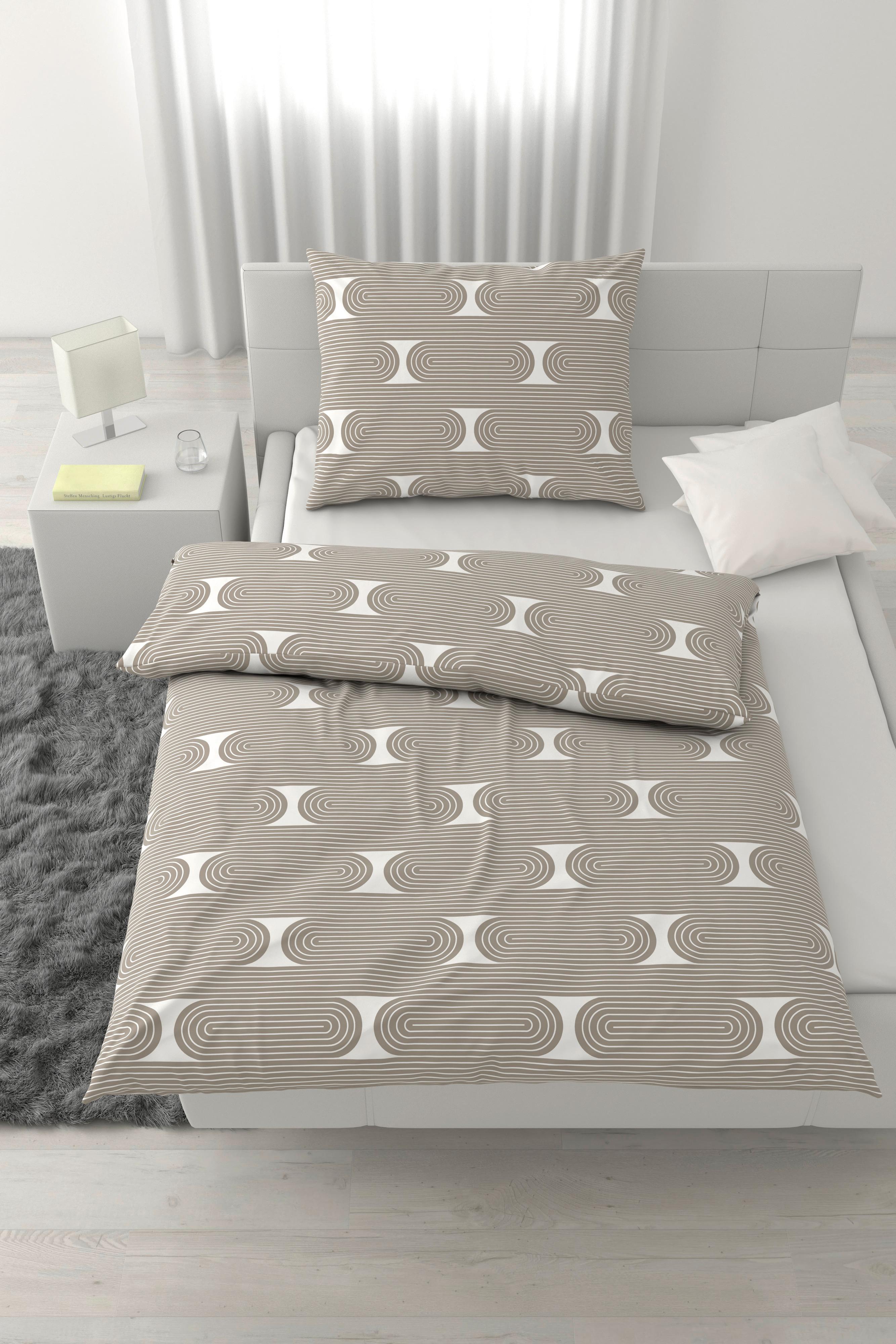 Bettwäsche Retro Weiß/Graubraun ca. 140x200cm - Graubraun/Weiß, MODERN, Textil (140/200cm) - Mömax