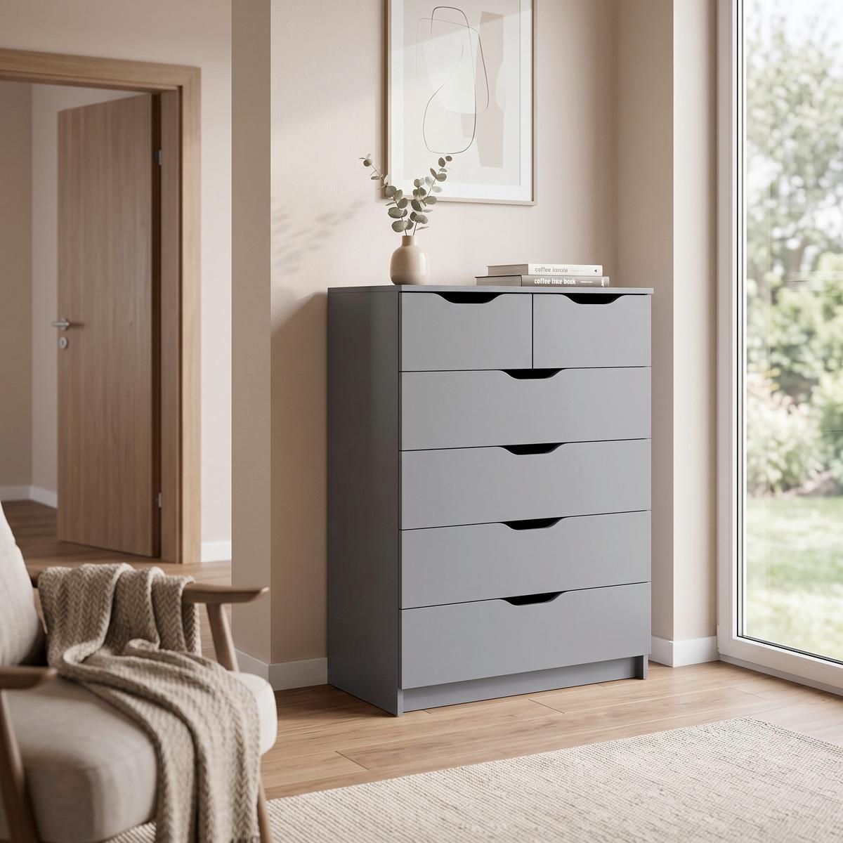 Kommode Silenzia Graphit - Graphitfarben, Design, Holzwerkstoff (82/112/40cm) - Livetastic