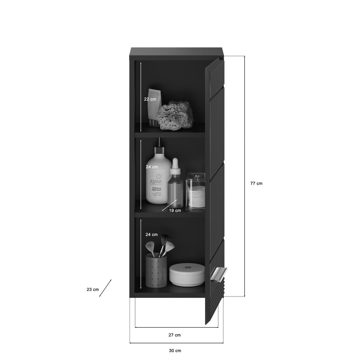 Hängeschrank Linus ca. 30x77 cm Schwarz - Schwarz Hochglanz/Schwarz, MODERN, Holzwerkstoff/Kunststoff (30/77/23cm) - MID.YOU